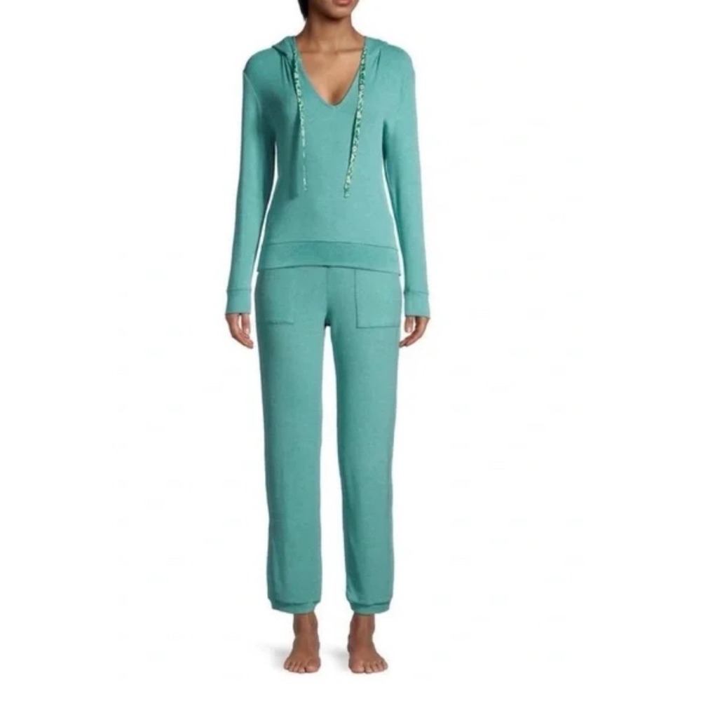 Roller Rabbit Lena Blue Knit Lounge Set 2 Piece Hoodie and Jogger Pants Large